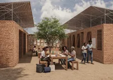 École en brique, vue extérieure — rendu