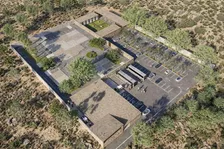 Skyview Parking, vue aérienne d'un parc de stationnement paysager