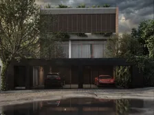 Villa SP, volume ouvert sur terrasse — rendu extérieur