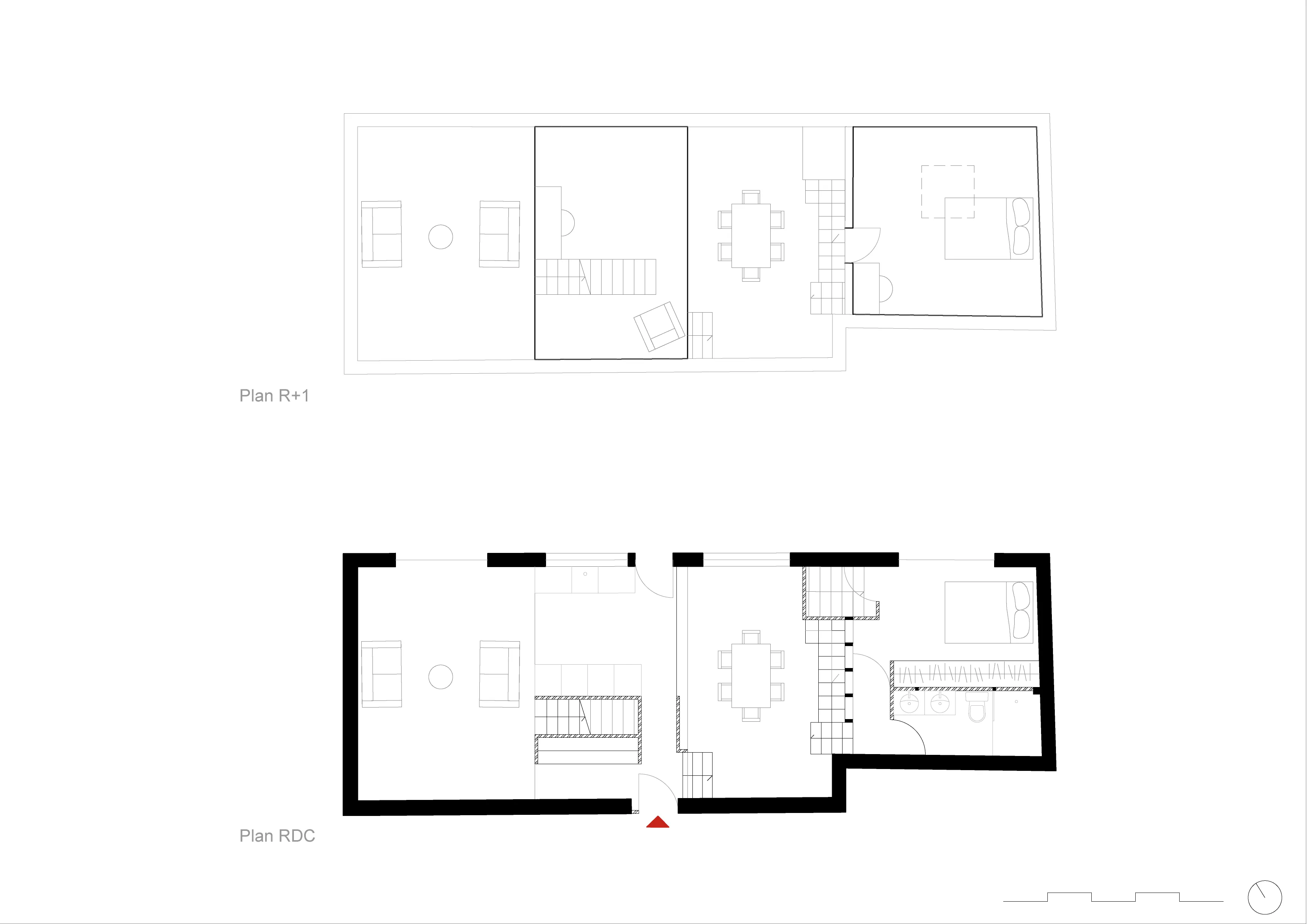 Plans de la grange, rez-de-chaussée et mezzanine — Panilleuse, France